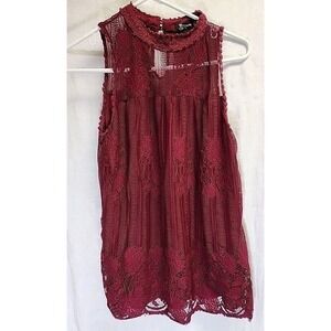 Miss Chievous Size M Maroon Lace Overlay‎ Blouse Top Tank Lined Burgundy Womens
